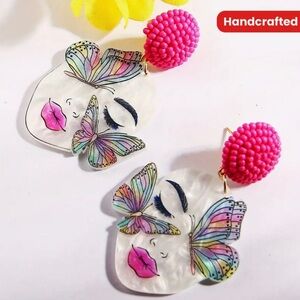 Vibrant Face Earrings with Butterflies